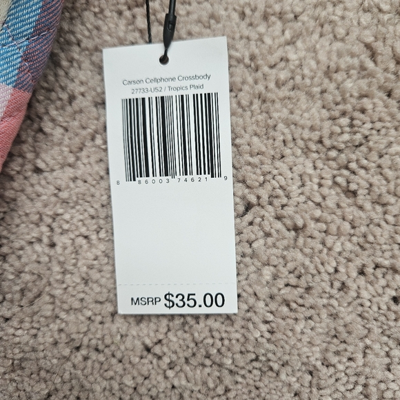 Vera Bradley Carson Cellphone Crossbody bag  the Tropics Plaid Pastels NWT - Picture 7 of 7